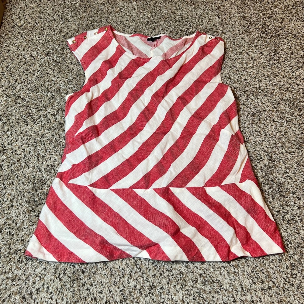 Talbots Striped Sleeveless Top Gold Button Detail Casual Blouse Size‎ 12